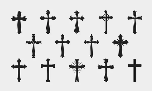 Logo cruzado. Religión, crucifixión, iglesia, icono o símbolo medieval del escudo de armas. Ilustración vectorial — Archivo Imágenes Vectoriales