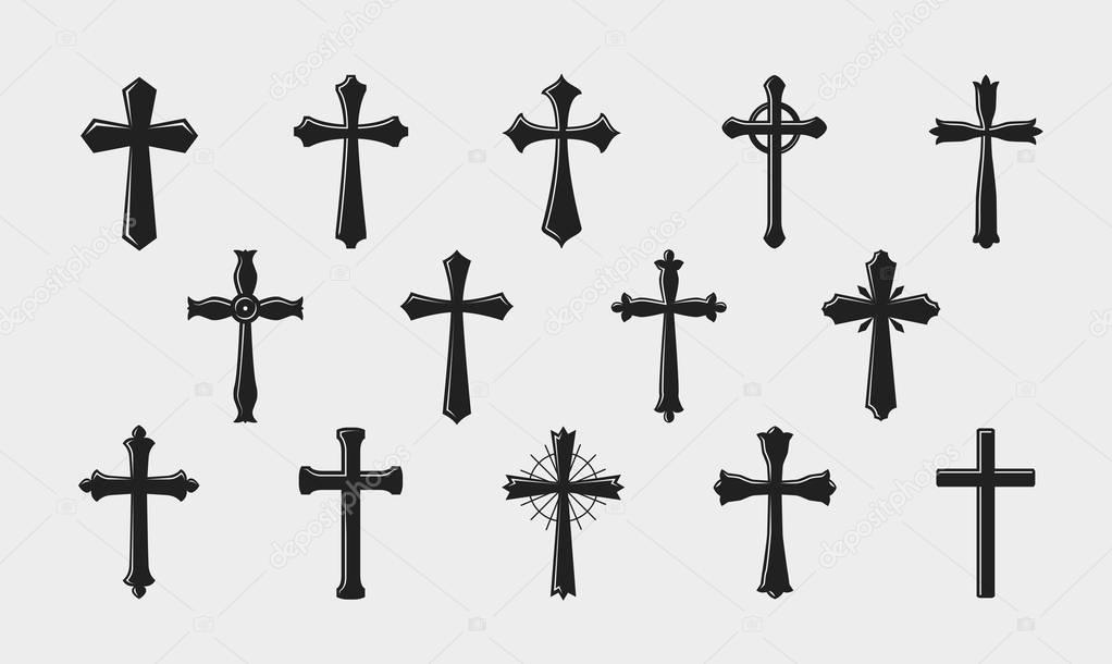 Cross logo. Religion, crucifixion, church, medieval coat of arms icon or symbol. Vector illustration
