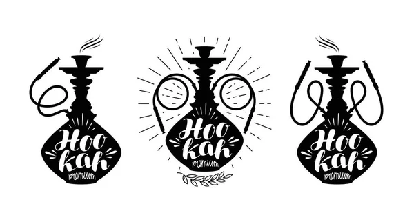 Vattenpipa club logotyp eller etikett. Nargile ikonen. Kalligrafi bokstäver, och vektor illustration — Stock vektor
