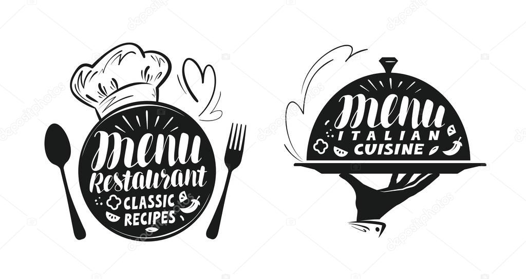 Catering, canteen concept. Illustration for design menu restaurant or cafe. Lettering, calligraphy vector illustration