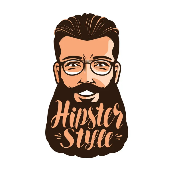 Estilo Hipster, letras. Retrato de um homem barbudo feliz. Ilustração vetorial de caligrafia —  Vetores de Stock