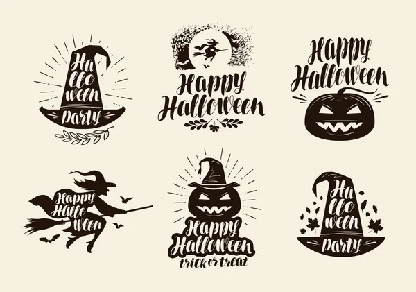 Halloween logo or label. Lettering, calligraphy vector illustration — Stock Vector