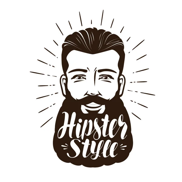 Portrait of happy bearded man. Hipster style concept. Lettering vector illustration — Stock Vector