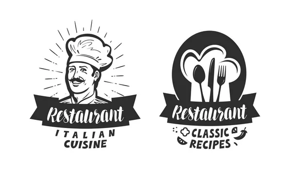 Restaurang-logotypen. Matställe, diner, bistro etikett. Bokstäver vektorillustration — Stock vektor