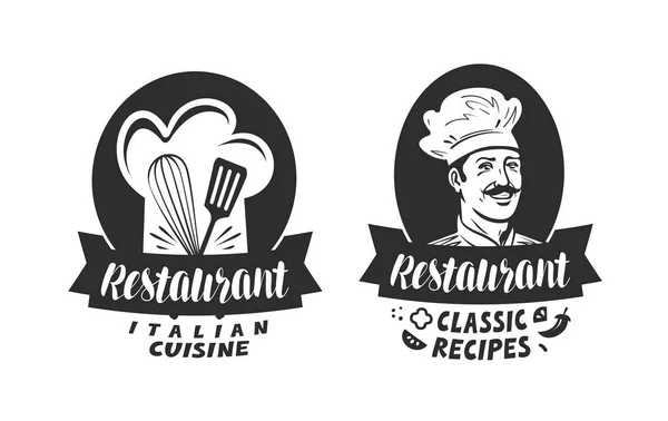 Logotypen för restaurang. Matställe, diner, bistro etikett. Bokstäver vektorillustration — Stock vektor