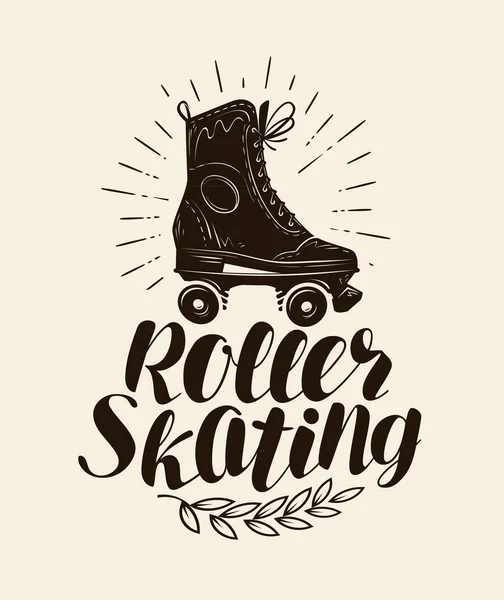 Roller skating, belettering. Vintage vectorillustratie — Stockvector