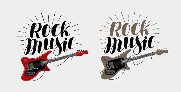 Letras de música rock. Guitarra, símbolo de instrumento de corda musical. Ilustração vetorial — Vetor de Stock