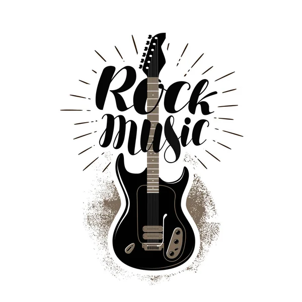 Musique rock, lettrage. Guitare, étiquette de manche. Illustration vectorielle — Image vectorielle