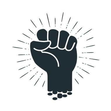 Erkek yumruk, logo veya etiket sıktı. Güç, kuvvet, güç simgesi. Vektör çizim