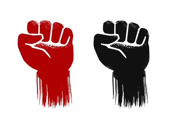 Raised fist, grunge. Kracht, sterkte, symbool van de macht. Vectorillustratie — Stockvector