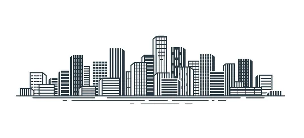 Vista de la ciudad. Paisaje urbano, rascacielos, construcción, concepto de paisaje urbano. Ilustración vectorial — Vector de stock