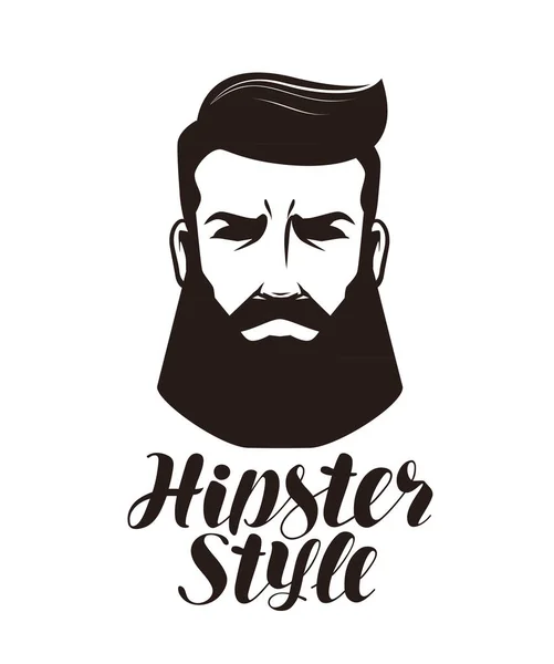 Estilo Hipster. Retrato de hombre barbudo, logo o etiqueta. Letras vector ilustración — Archivo Imágenes Vectoriales
