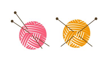Knit logo or label. Ball of yarn with knitting needles. Vector illustration clipart