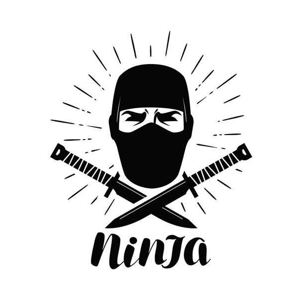 Ninja logo or label. Saboteur, warrior, fighter symbol. Lettering vector illustration — Stock Vector