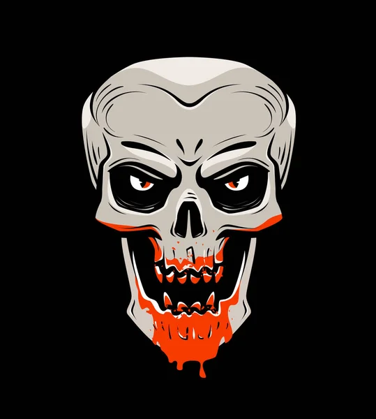 Evil skull and blood. Halloween, zombie, undead, vampire cartoon. Vector illustration — Stock Vector