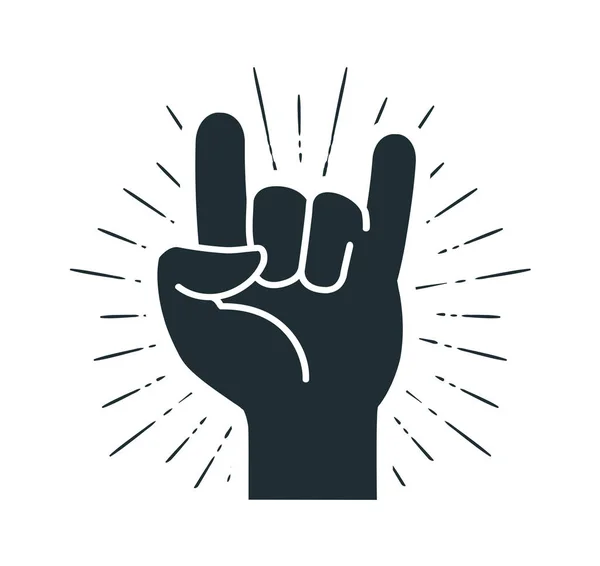 Rock symbool handgebaar. Cool, partij, respect, communicatie pictogram. Silhouet vectorillustratie — Stockvector