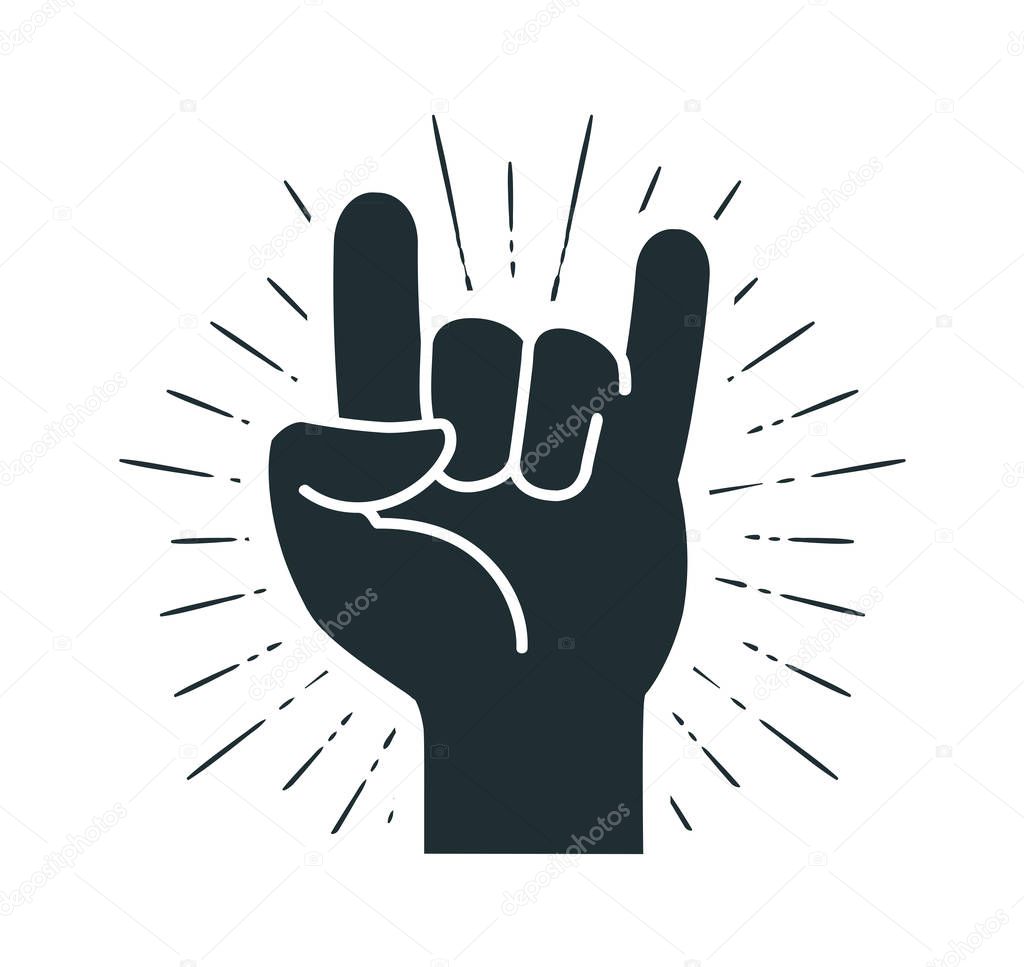 Rock symbol, hand gesture. Cool, party, respect, communication icon. Silhouette vector illustration