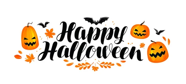 Feliz banner de Halloween. Letras manuscritas, ilustración vectorial caligráfica — Vector de stock