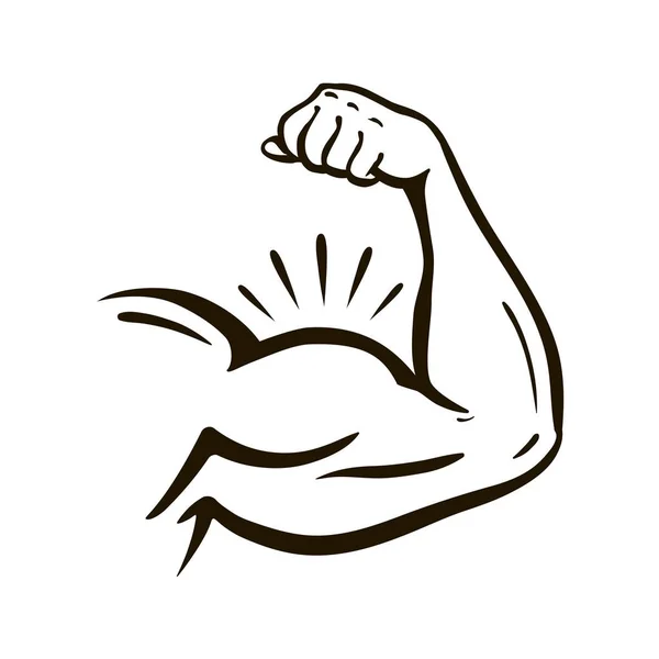 Main puissante, bras musclé, biceps. Gym, lutte, haltérophilie, musculation, champion, symbole sportif. Illustration vectorielle — Image vectorielle