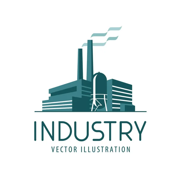 Logo o icono de la industria. Fábrica, producción industrial, etiqueta de construcción. Ilustración vectorial — Vector de stock