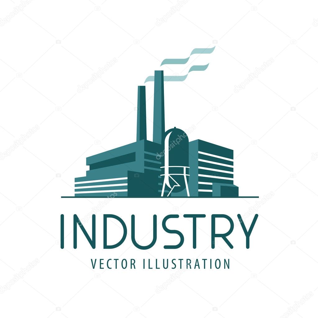 Industry logo or icon. Factory, industrial production, building label. Vector illustration isolated on white background