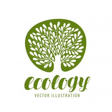 Ekoloji, çevre koruma, doğa logo veya sembolü. Ağaç yaprakları simgesi olan. Vektör çizim
