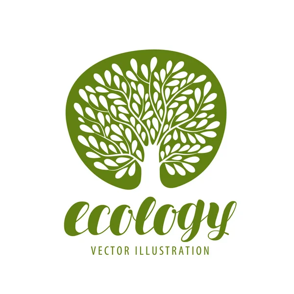 Ecología, protección del medio ambiente, logotipo o símbolo de la naturaleza. Árbol con icono de hojas. Ilustración vectorial — Vector de stock