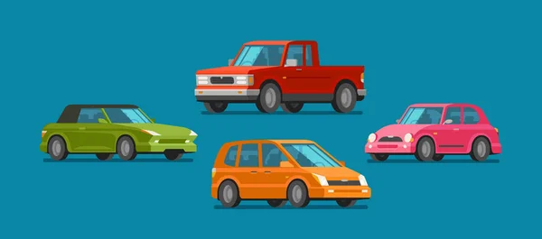 Coches, conjunto de iconos. Vehículo, automóvil, garaje, transporte, concepto de servicio de coche. Dibujos animados vector ilustración — Vector de stock