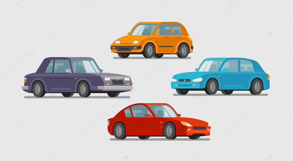 Car set of icons. Vehicle, transport, parking, garage concept. Cartoon vector illustration