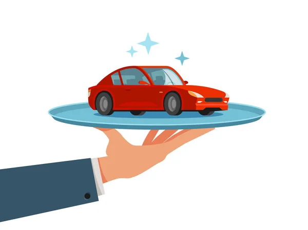 Auto, voertuig in lade. Dealer, dealer, vervoer concept. Cartoon vectorillustratie — Stockvector