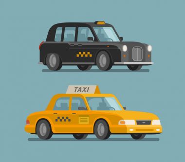 Taksi, taksi kavramı. Araba, araç, taşıma, teslimat simgesini veya simge. Çizgi film vektör çizim