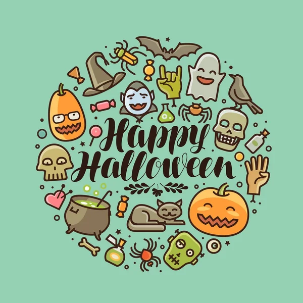 Happy Halloween, wenskaart of banner. Concept van de vakantie. Vectorillustratie — Stockvector