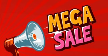 Mega satış, kapandı, promo, indirimler afiş. Alışveriş kavramı. Vektör çizim