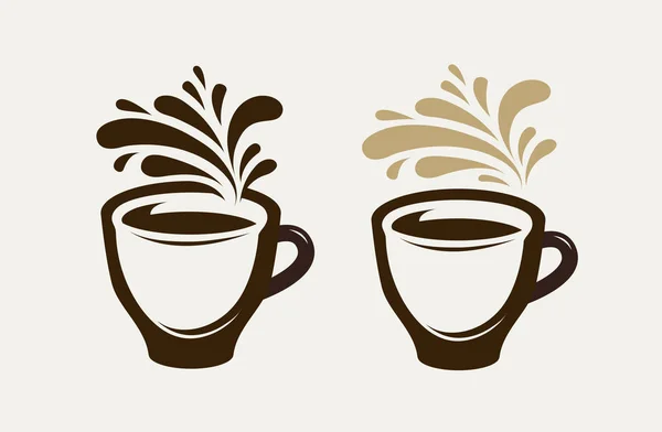 Café, logotipo do café ou emblema. Xícara de café, café expresso, chá, símbolo de bebida quente. Ilustração vetorial —  Vetores de Stock