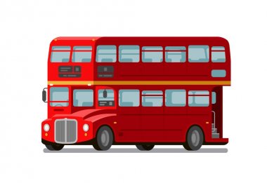 Londra Çift katlı kırmızı otobüs. İngiltere'de sembolü. Vektör düz çizim