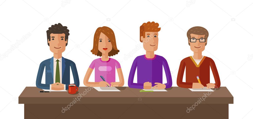 Group of judges or students. Exam, education, study concept. Vector flat illustration