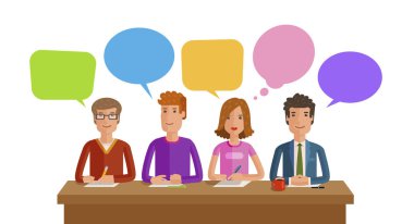 Takım çalışması, ekip çalışması. İş, eğitim, kamuoyu, konferans kavramı. Vektör düz çizim