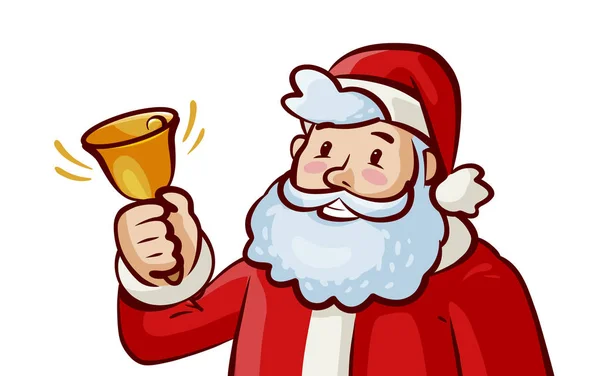Happy Santa Claus ringing bell. Christmas, xmas, new year concept. Vector cartoon illustration — Stock Vector