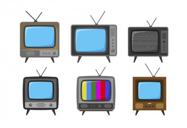 TV, televizyon simgeler kümesi. Yayın, video kavramı. Vektör çizim