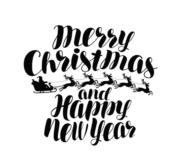 Veselé Vánoce a šťastný nový rok. Ručně psané písmo, kaligrafie vektor — Stockový vektor