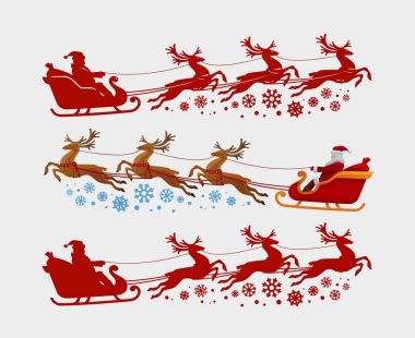 Noel Baba tarafından Ren geyiği çekti kızak rides. Noel, Noel kavramı. Siluet vektör çizim