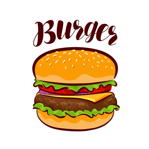 Burger, amerykański fast food. Element na projektu menu restauracji lub kawiarni. Ilustracja kreskówka wektor — Wektor stockowy