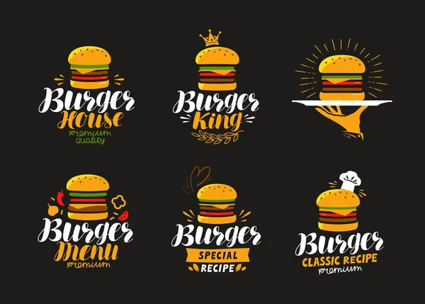 Λογότυπο αμερικανικό φαγητό. Burger, cheeseburger, χάμπουργκερ εικονιδίου ή την ετικέτα. Εικονογράφηση διάνυσμα — Διανυσματικό Αρχείο