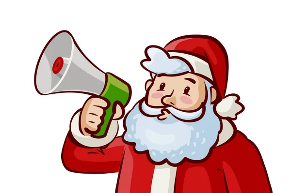 Santa Claus con altavoz en la mano. Navidad, concepto de Navidad. Dibujos animados vector ilustración — Archivo Imágenes Vectoriales
