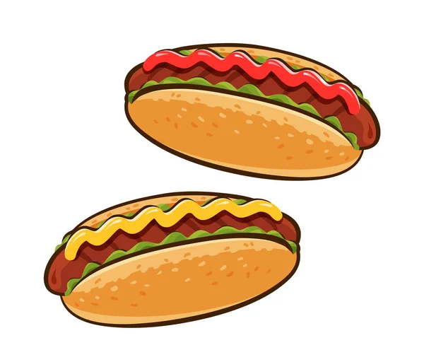 Hot-dogy. Americké jídlo, sendvič koncept. Kreslené vektorové ilustrace — Stockový vektor
