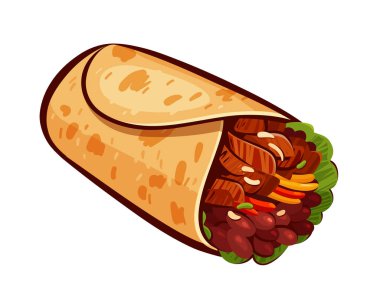 Börek. Restoran Menü veya eatery unsuru. Meksika yemeği, yemek, kavram yeme. Çizgi film vektör çizim