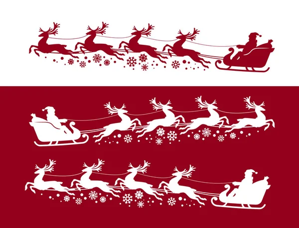 Santa Claus in sleigh with reindeer. Christmas, xmas concept. Silhouette vector illustration — Stock Vector