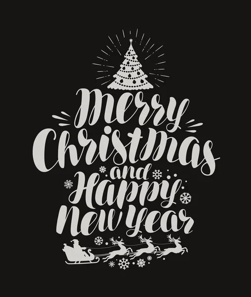 圣诞快乐, 新年愉快。老式的碑文, 粉笔黑板上的刻字。矢量插图 — 图库矢量图片