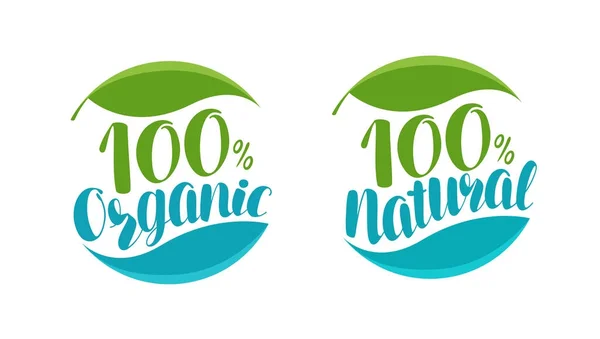 Логотип или этикетка натурального, органического продукта. Векторная иллюстрация рукописного письма — стоковый вектор