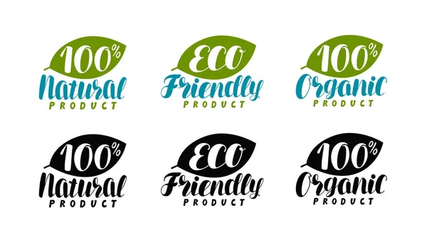 Logo produktów naturalnych, organicznych lub etykiety. Eco Przyjacielski, ikona bio. Ilustracja wektorowa napis — Wektor stockowy